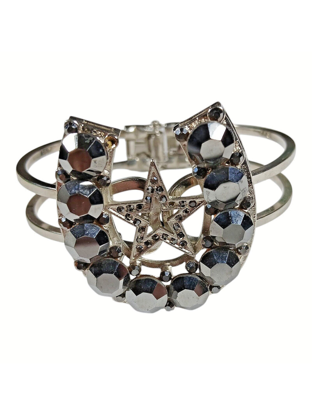 Horseshoe Star Rhinestone Cuff Bracelet Western Cowgirl Bling Jewelry